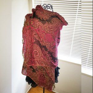 Holiday Fall Pashmina Print Paisly Autumn Scarf Shawl Burgundy Pumpkin Caramel O